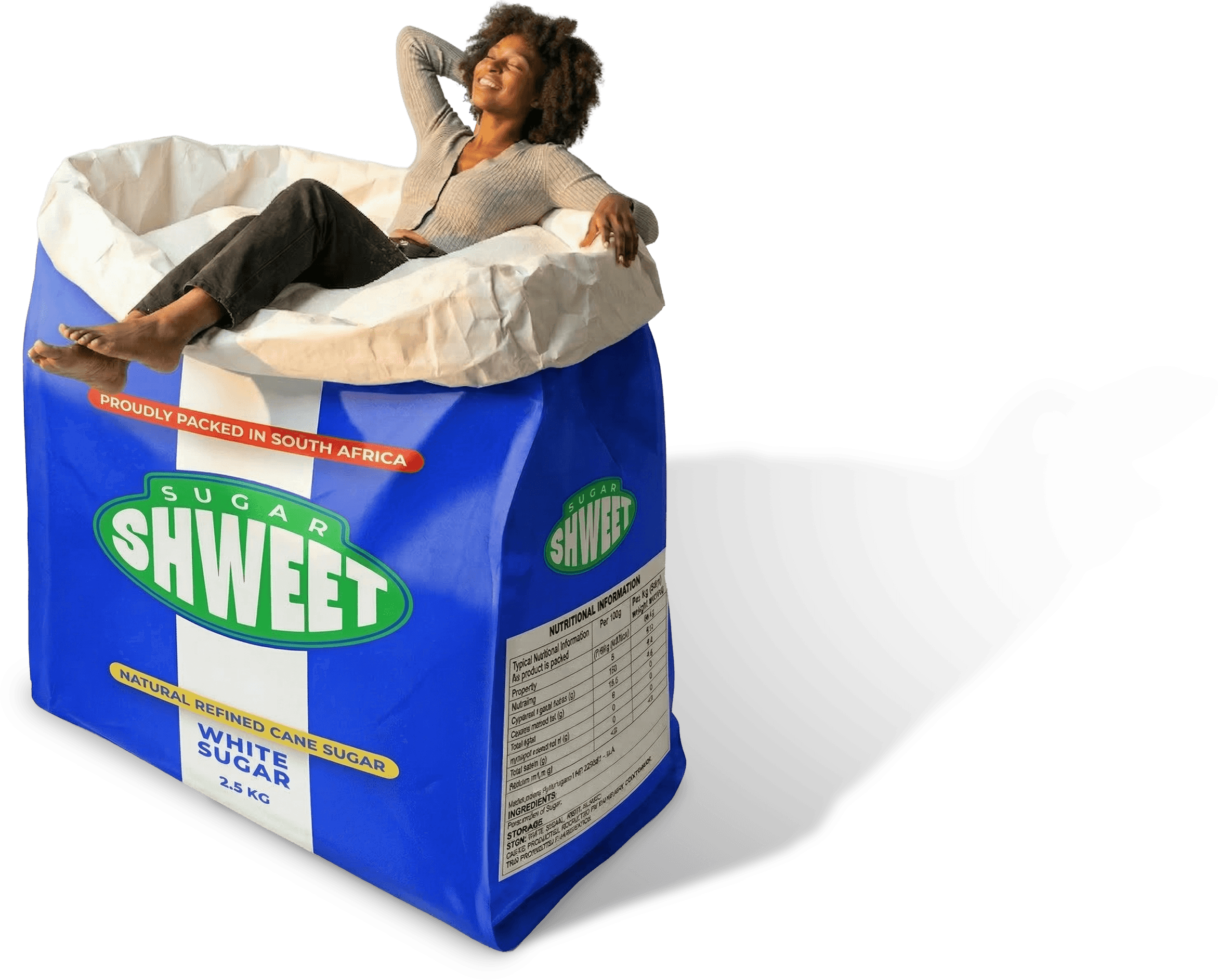 Person relaxing on giant SugarShweet bag